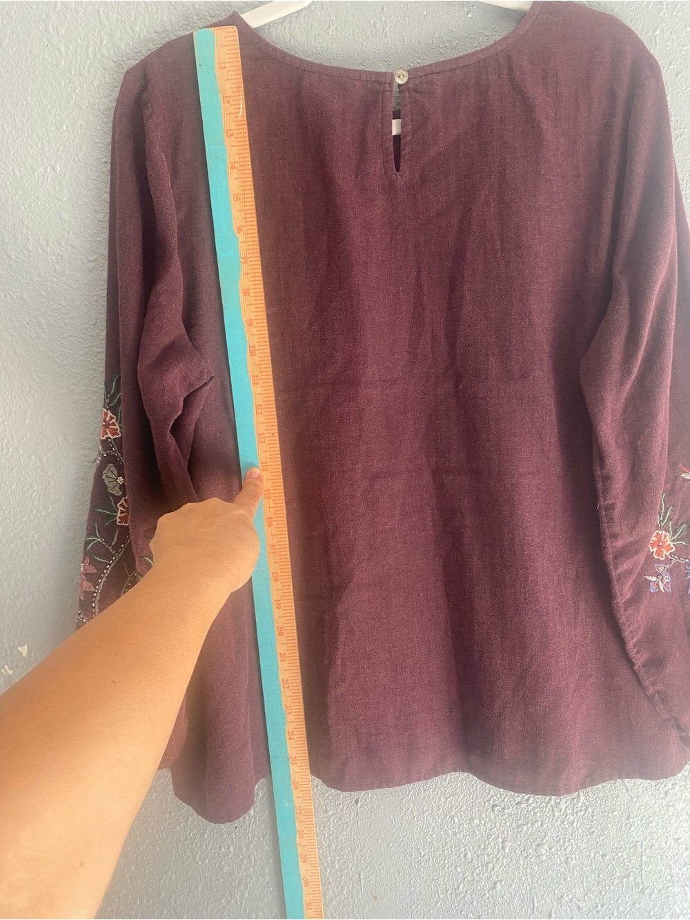 J. Jill Burgundy Embroidered Long-Sleeve Blouse L - Picture 5 of 8